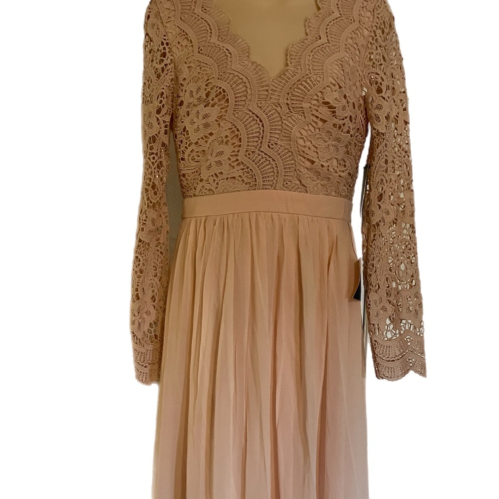 Lulu's Nude Blush Crochet Lace & Chiffon Prom Dress